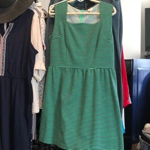XXL green + navy blue striped dress with pockets!